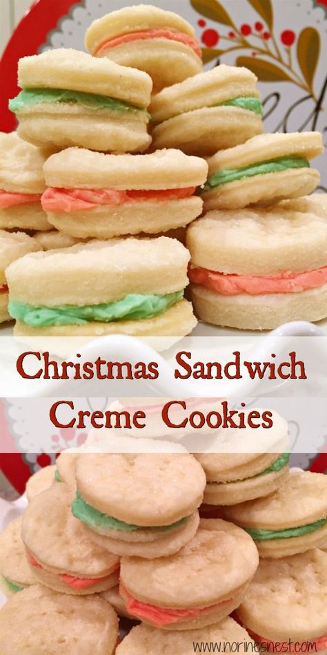 Shortbread Cookie Sandwich, Christmas Cookies Sandwich, Cream Cheese Cookie Sandwich, Cream Cheese Sandwich Cookies, Cookies To Serve At A Wedding, Small Sandwich Cookies, Christmas Sandwich Cookies Recipes, Frosting Filled Cookies, Mini Sandwich Cookies