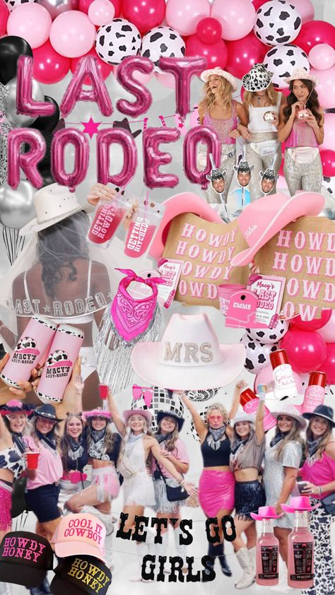 Pink Country Bachelorette Party, Cowgirl Themed Hens, Last Rodeo Disco Bachelorette Party, Hens Party Last Rodeo, Her Last Rodeo Bachelorette Party, Cowboy Themed Bridal Shower Ideas, Hens Weekend Themes, Hen Party Last Rodeo, Brides Last Ride Bachelorette Party