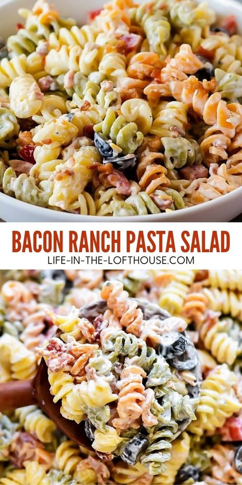 Summer Pasta Salad Recipes, Bacon Ranch Pasta, Bacon Ranch Pasta Salad, Creamy Pasta Salads, Cold Pasta Salad Recipes, Pasta Side Dishes, Ranch Pasta, Ranch Pasta Salad, Pasta Sides