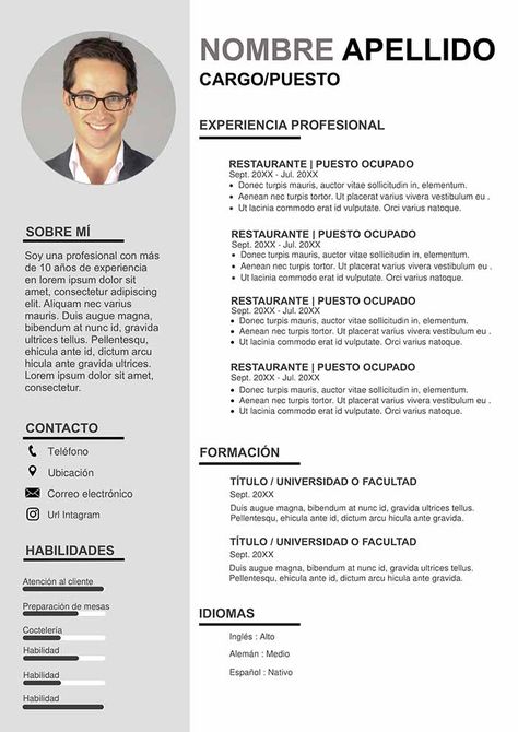 ▷ Hoja de Vida para Administrador de Empresas - Modelo Gratis Design Cv Template, Engineering Resume Templates, Professional Resume Design, Cv Design Professional, Spanish Sentences, It Cv, Psd Free Photoshop, Engineering Resume, Modern Cv Template