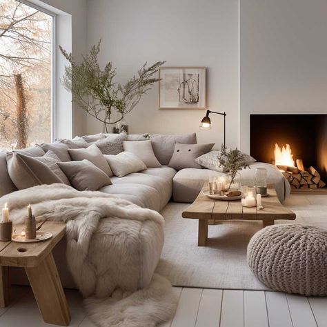 4+ Warm & Welcoming Scandinavian Living Room Design Inspirations • 333+ Images • [ArtFacade] Cream Cosy Living Room Ideas, Natural Cosy Living Room, Wooden Scandinavian Interior, Swedish Interior Design Living Room, Beach House Scandinavian, Nordic Living Room With Fireplace, Scandifornian Style Living Room, Scandinavian Cabin Living Room, Danish Living Room Hygge