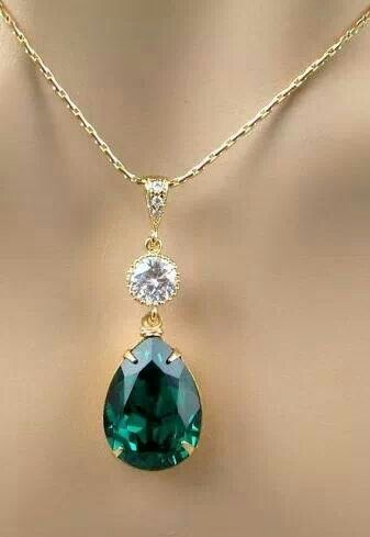 Emerald Green Necklace, Gold Bridal Necklace, Necklace Gold Chain, Bride Necklace, Wedding Bridesmaid Jewelry, Necklace Swarovski, Jewelry Bridesmaid, Emerald Necklace, Cz Pendant