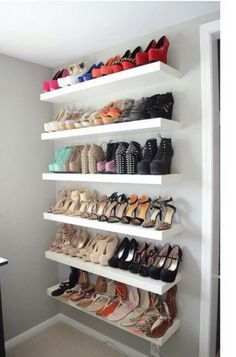 LACK Wall Shelf for Shoe Storage. Ikea Closets, Log Railing, Floating Shelves Living Room, Diy Shoe Rack, Floating Shelves Bathroom, Wooden Floating Shelves, Shoe Shelves, Best Ikea, Rack Design