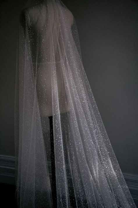 Sequin Veil, Starlight Wedding, Glitter Veil, Chanel Wedding, Sparkle Veil, Simple Bridal Gowns, Veil Crystal, Couple Ring Design, Modern Gown