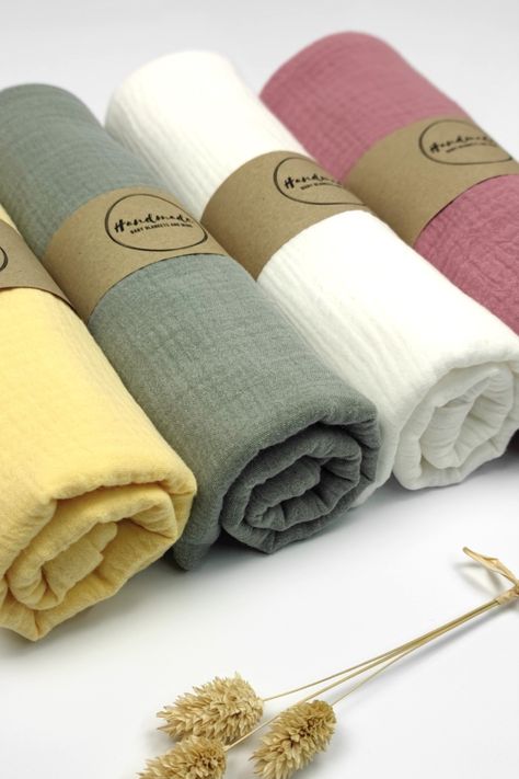 100% cotton baby blanket, size: 27" x 39" (70 x 100 cm), composition: blankets are made out of 100% organic cotton muslin. Cotton muslin, is a 100% cotton fabric woven from specially smoothed fibers. Exceptional loose weave guarantees airiness and comfort of use. The fabric is delicate, light and smooth and is used for sewing baby products and light summer clothing. Sewing Muslin Blanket, Embroidery Muslin Blanket, Muslin Baby Bedding, Baby Cotton Blanket Fabrics, Summer Baby Blanket, Muslin Swaddle, Organic Cotton Blanket, Yellow Apple, Baby Bath Towel