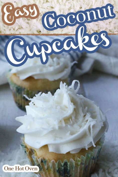 Make this easy recipe for Coconut Cupcakes topped with creamy Coconut Buttercream Frosting. To make this recipe easy, just start with a box cake mix and add some extra ingredients to turn these cupcakes into a gourmet treat. With coconut in the batter, in the frosting and sprinkled on top, that's three times the coconut flavor. Box Cake Mix Hacks Coconut, Coconut Cupcakes Recipe, Coconut Cupcakes From Cake Mix Boxes, Coconut Cream Cupcakes, Coconut Buttercream Frosting, Coconut Cupcake Recipes, Coconut Cupcake, Cake Mix Cupcakes, Desserts Table