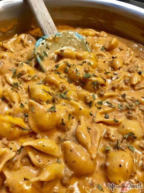 Creamy Beef and Shells Creamy Beef Bowtie Pasta, One Pot Creamy Beef And Shells, Creamy Beef And Pasta, Creamy Velveeta Beef And Bow Tie Pasta, Creamy Beef And Bowtie Pasta, Creamy Beef And Bow Tie Pasta, Cheesy Beef And Shells, Creamy Beef Pasta, Shell Noodles