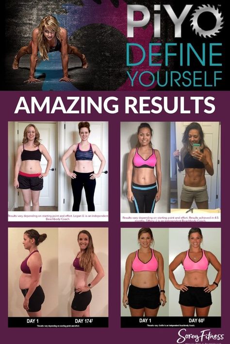 PiYo Results Before and After Pictures - Chalene Johnson's PiYo blends yoga and pilates to help you burn more calories, lose weight and tone up at home with this total body workout! #Workout #workoutathome #piyo #fitness #fit #momlife  #health #wellness #yoga #pilates Piyo Results, Piyo Workout, Slim Yoga, Chalene Johnson, Pilates Moves, Body Transformations, Beachbody Workouts, Pilates Body, Yoga And Pilates