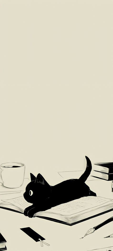 Anime Style Wallpapers Aesthetic, Ghibli Simple Wallpaper, Minimalistic Cat Wallpaper, Cat Themed Wallpaper, Discord Pfp Anime Black And White, Cute Animated Animals Wallpaper, Cartoon Cat Wallpaper Iphone, Cat Lockscreen Aesthetic, Cat Background Aesthetic