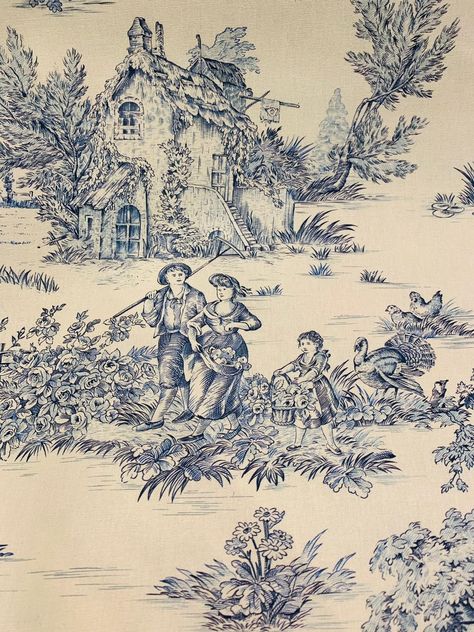 Blue Pastoral French toile #002 Toile Pillows, French Country Bathroom, French Farmhouse Style, Toile Pattern, French Country Bedrooms, Farmhouse Fabric, French Toile, Waverly Fabric, Blue Toile