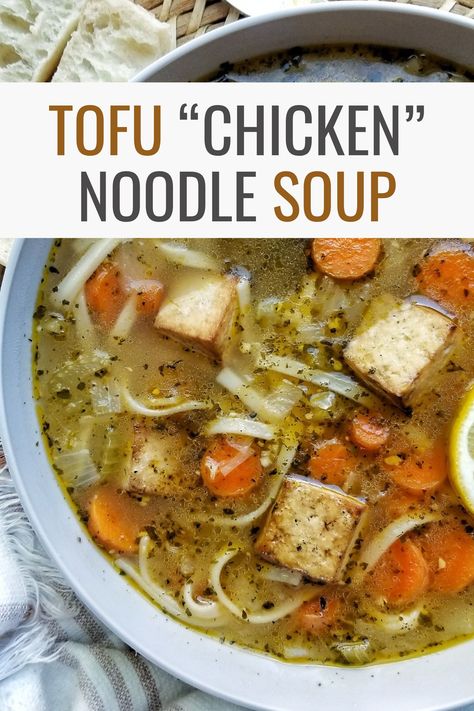 Tofu Soups, Chicken Noodle Soup Gluten Free, Vegan Tofu Chicken, Vegetarian Chicken Noodle Soup, Tofu Noodle Soup, Soup Prep, Vegan Noodle Soup, Vegan Chicken Noodle Soup, Cooking Shooking