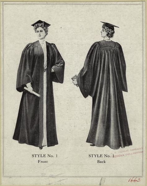 From NYPL's Blogs: For Graduation Day and After http://www.nypl.org/blog/2014/05/15/graduation-day-and-after Graduation Gown Drawing, Graduation Gown Design, Graduation Robe Design, Degree Card, Graduation Vintage, Vintage Graduation, Gown Drawing, Graduation Cap And Gown, Graduation Gown