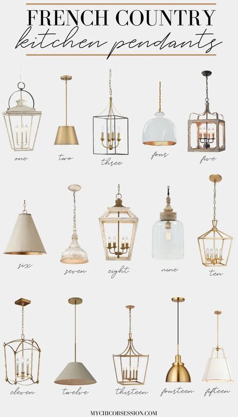 It can be tricky to find the right lighting for your French country kitchen, especially because most authentic French country homes don’t even have a kitchen island! But there are still a lot of great options out there. If you’re looking for some pendant lights for your inspired French country kitchen, here you’ll find pendant lighting options that you’re sure to love! European Cottage Light Fixtures, French Country Island Lighting, Pendant Lighting For Island, French Country Kitchen Lighting Fixtures, Cottage Kitchen Lights, French Country Lights, French Cottage Lighting, French Inspired Kitchen Pendant Lights, French Country Island Pendant Lights