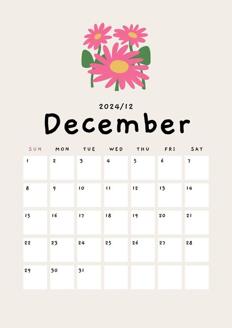 A4 Document, 2024 Calendar, Free Planner, Flower Illustration, Planner Template