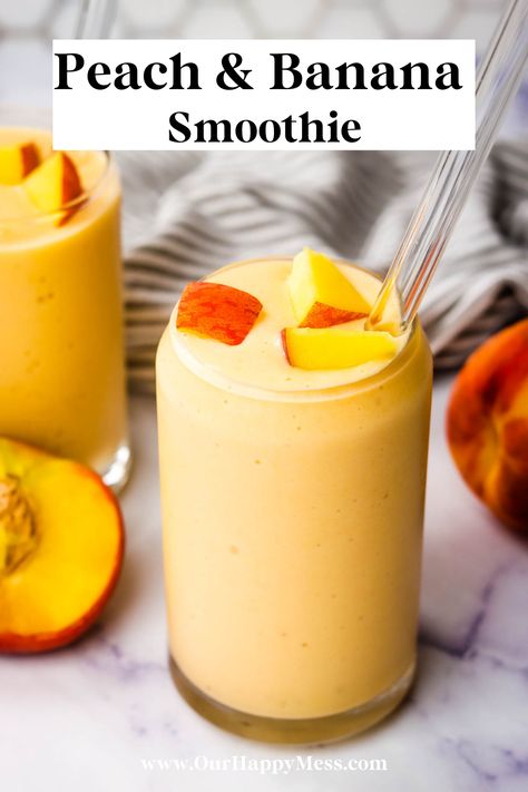 Peach Breakfast Smoothie Healthy, Smoothie Recipes That Taste Good, Smoothie Recipes With Peaches, Smoothies With Peaches, Banana Smoothie Ideas, Banana And Peach Smoothie, Peaches Smoothie Recipes, Frozen Peach Smoothie Recipes, Peach Smoothie Recipes No Yogurt