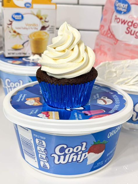 Cool Whip Frosting Cool Whip Frosting Sweet Tea And Sprinkles, Piping Cool Whip, Cool Wipe Icing, Easy Coolwhip Frosting, Cool Whip Frosting Without Pudding, Coolwhip Icing Recipe Cool Whip Frosting, Whipped Icing For Cupcakes, Cool Whip Frosting With Pudding, Pudding Cool Whip Frosting