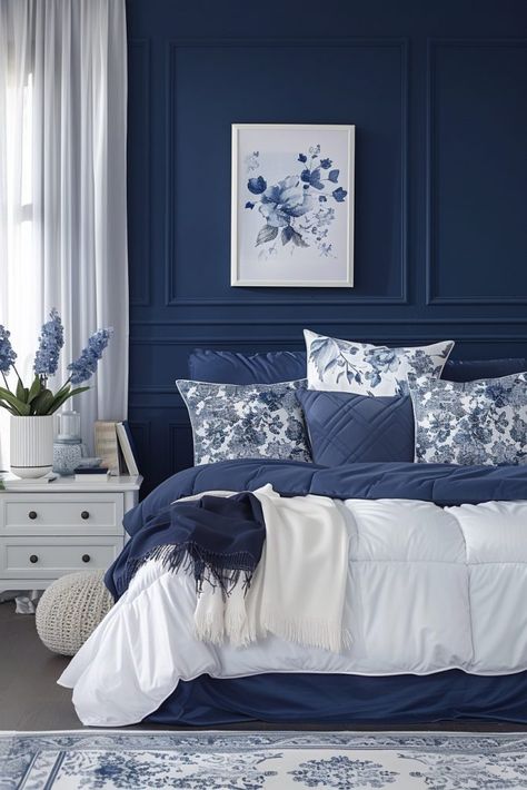 29 Minimal Blue Bedroom Ideas 3 Blue Living Room Paint, Living Room Ideas Blue, Living Room Decor India, Blue Living Rooms, Room Ideas Blue, Blue Living Room Inspiration, Living Room Colour, Navy Bedrooms, Dark Blue Bedrooms