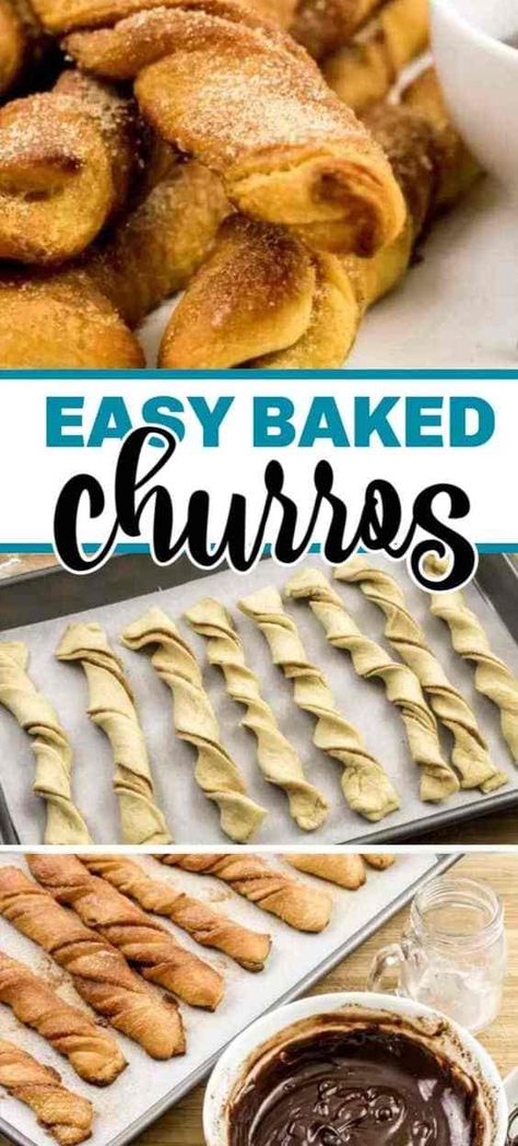 These churros are the best churros recipe! No frying, just use packaged crescent dough, twist, and bake! We've got a special Mexican chocolate dipping sauce that makes these cinnamon sugar churros irresistible! #churros #baked #crescentdough #recipe #easyrecipe #breakfast #dessert #dessertrecipe #cinnamonsugar #churrosrecipe Baked Churros Recipe, Best Churros Recipe, Mexican Dessert Recipes Easy, Cinnamon Sugar Desserts, Baked Churros, Chocolate Dipping, Dessert Thermomix, Chocolate Dipping Sauce, Smores Dessert