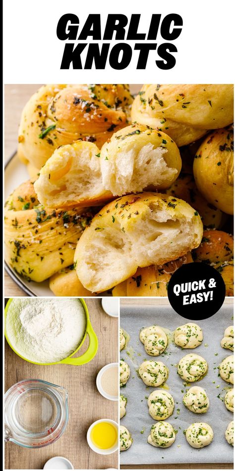 These garlic knots are so easy to make and even more quick when you have store-bought pizza dough. Definitely a must-have for pizza or pasta night! Garlic Butter Knots, Store Bought Bread Ideas, Quick And Easy Garlic Bread, Garlic Knots Recipe Easy, Homemade Instead Of Store Bought, Must Have Recipes, Pizza Garlic Knots, Pizza Dough Garlic Bread, Pizza Dough Appetizers Ideas