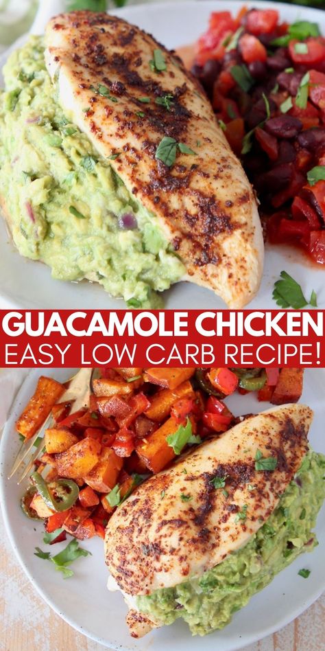 Low carb, whole30 and gluten free, Guacamole Stuffed Chicken is a healthy and delicious dish, that’s easy to make in 29 minutes! At only 3 net carbs per serving, it’s perfect for anyone on the Keto diet! Pair it with a salad or cauliflower rice for a low carb meal! Guacamole Dishes Meals, Chicken And Guacamole, Guacamole Meals Dinners, Chicken With Guacamole Meals, Chicken With Guacamole, Chicken Guacamole Recipe, Recipes With Guacamole Dinners, Chicken And Guacamole Recipes, Recipes Using Guacamole