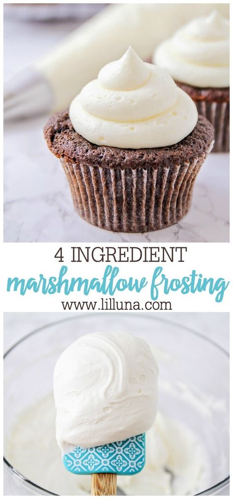 Homemade Marshmallow Frosting recipe - great for cakes and cupcakes! Just a few ingredients including marshmallow fluff, butter, vanilla, & powdered sugar make this icing a hit! #marshmallowfrosting #frosting #dessert #frostingrecipe Easy Icing Recipe For Cookies, Easy Marshmallow Frosting, Marshmallow Frosting Recipe, Cupcake Icing Recipe, Marshmallow Frosting Recipes, Marshmallow Fluff Frosting, Easy Icing Recipe, Marshmallow Icing, Easy Icing