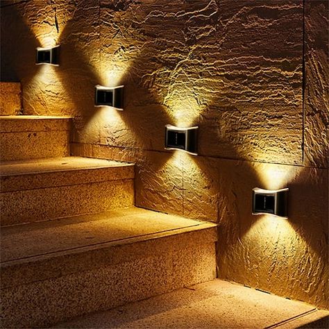 Outdoor Up Down Wall Light, Outdoor Wall Lights On House Patio, Outside Wall Lights Patio, Backyard Deck Lights, Outdoor Ambient Lighting, Wall Decor Lighting, Lights For Outside House, Up And Down Lights Outdoor, Solar Patio Lighting Ideas Outdoor