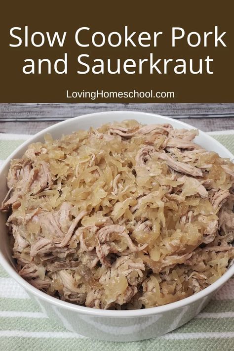 Slow Cooker Pork and Sauerkraut is a simple but delicious two ingredient, dump and go, slow cooked meal that is ready when you are! It is also Keto, low carb, gluten free, Paleo, Whole 30 and Dairy free! Crock Pot Pork And Sauerkraut Recipe, Crockpot Pork And Sauerkraut, Sauerkraut Crock, Pork Sauerkraut, Pork And Sauerkraut Recipe, Pork Roast And Sauerkraut, Pork Roast Crock Pot Recipes, Pork And Sauerkraut, Slow Cooker Pork Roast