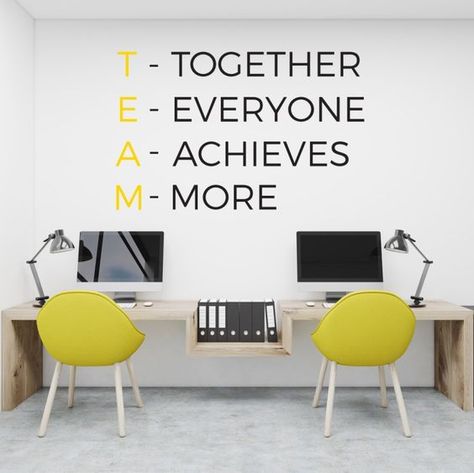 Together everyone achievers more when we work as team players. After all, there is not "I" in team. Graphics For Office Wall, Graphics Office Design, Office Wall Graphics Inspiration, Workspace Inspiration Office, Office Room Wall Design, Colourful Office Space, Wall Art Office Work Spaces, Wall Design For Office, Corporate Office Wall Graphics