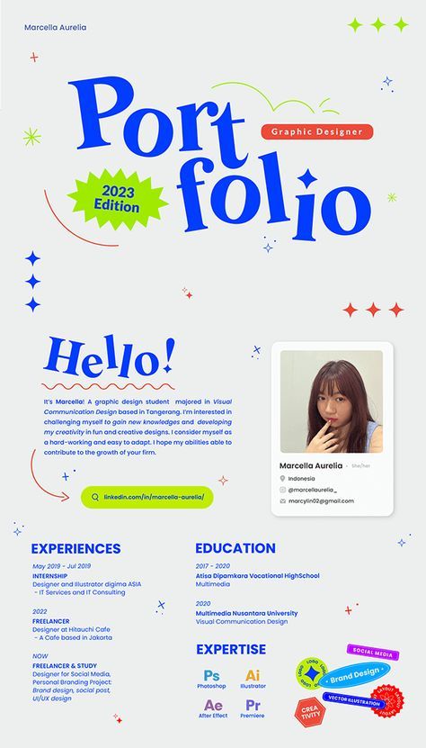 การออกแบบ Ui Ux, Cv Website, Cv Inspiration, Graphic Design Portfolio Layout, 포트폴리오 레이아웃, Visual Communication Design, Desain Buklet, Graphic Design Student, Portfolio Design Layout