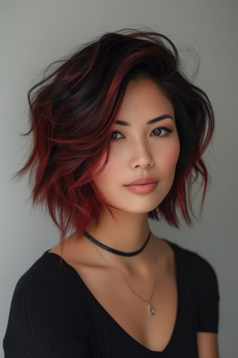 Fun Professional Hair Color, Red Ombre Short Hair, Edgy Blonde Hair Color Ideas, Hair Colors Short Hair, Short Hair Colors, Bold Hair Color, Rainbow Hair Color, Flat Hair, Winter Hair Color