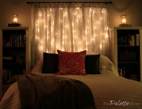 EASY lighted headboard that you can DIY in a day or less. Bedroom With Lights, Twinkle Lights Bedroom, Budget Bedroom Makeover, Diy Headboard Upholstered, Headboard With Lights, Budget Bedroom, Diy Headboard, Wood Headboard, Safe Haven