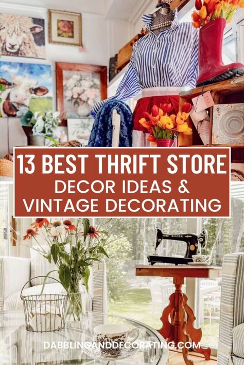 Thrift Store Window Display Ideas, Styling Thrifted Decor, Second Hand Store Ideas, Thrift Store Decorating Ideas, Vintage Thrift Aesthetic, Thrift Shop Decor, Thrift Decorating, Vintage Clothing Display, Vintage Store Ideas