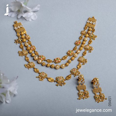 Adorn yourself in timeless elegance with our exquisite Jadtar necklace sets... . Search for the Product Code '09451' on www.jewelegance.com . #myjewelegance #jewelegance #jnecklaceset #goldnecklace #necklacelove #newdesign #jewellerydesign #onlineshopping #trendyjewellery #designdetails Gold Jwelery Designs, Gold Sets Jewelry Indian Design, Gold Set Design, New Necklace Designs, Necklace Set Gold, Unique Gold Jewelry Designs, Jewel Design, Delicate Gold Jewelry, Bridal Necklace Designs