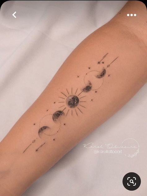 Constatation Tattoo, Abstract Moon Phases Tattoo, Narrow Spine Tattoo, Lunar Phase Tattoo, Fine Line Moon Phase Tattoo, Flower Moon Phases Tattoo, Lunar Tattoo Ideas, Back Moon Tattoo, Fineline Moon Tattoo