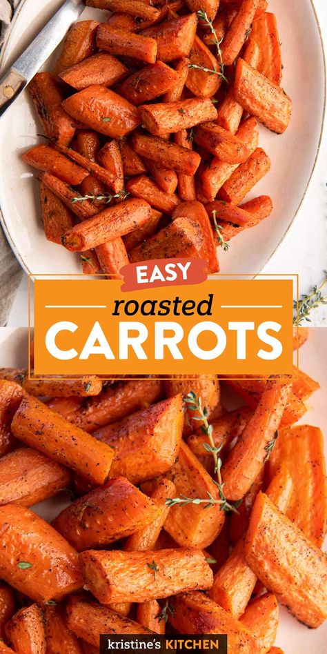 The Best Oven Roasted Carrots! Tender in the middle, caramelized on the edges, these carrots take just minutes to prep for the oven. This easy recipe is a favorite healthy side dish! Best Roasted Carrots, Carrots Recipe Healthy, Easy Roasted Carrots, Carrot Recipes Side Dishes, Carrots Healthy, Oven Roasted Carrots, Carrots Side Dish, Glazed Carrots Recipe, Roasted Carrots Recipe