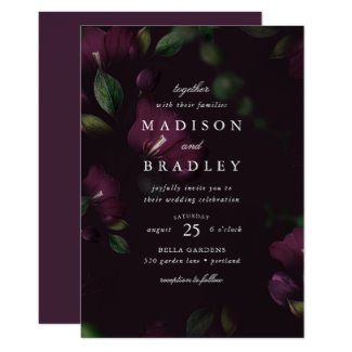 Dark Plum Floral | Wedding Invitation | Zazzle.com Grunge Wedding, Eggplant Wedding, Dark Purple Wedding, Moody Purple, Purple Grunge, Halloween Wedding Invitations, Plum Wedding, Purple Wedding Invitations, Dark Wedding