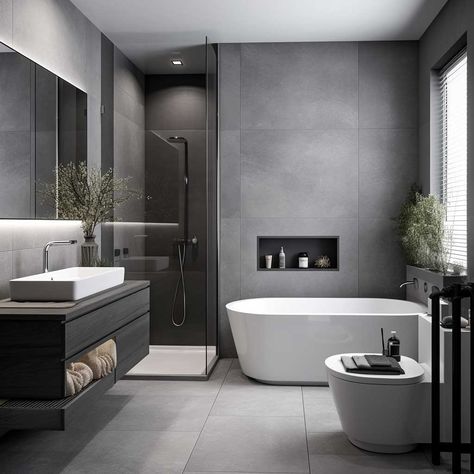 Minimalist Grey Bathroom Ideas for Small Modern Spaces • 333+ Images • [ArtFacade] Grey Bathroom Ideas, Grey Modern Bathrooms, Small Bathroom Designs, Modern Small Bathroom, Bathroom Design Small Modern, Modern Small Bathrooms, Grey Bathroom, Small Bathroom Ideas Modern, Gorgeous Bathroom