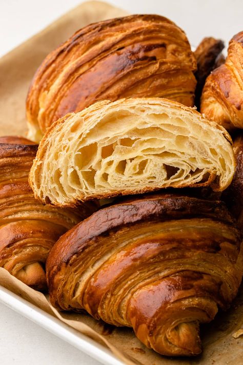 This Shortcut Croissants recipe is a more streamlined version of the classic method, resulting in 8 really delicious buttery croissants with lovely layering and a beautiful exterior. Homemade Croissant Recipe, Savoury Puff Pastry, Easy Croissant Recipe, Making Croissants, French Croissant, Youtube Creator, Homemade Croissants, Croissant Dough, Croissant Recipe