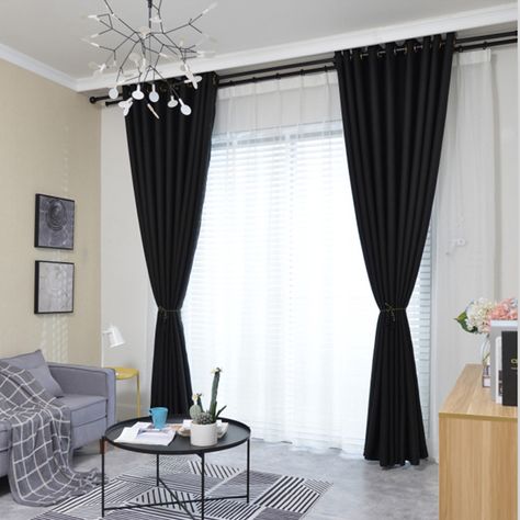 Black Curtains Bedroom, Black Curtains Living Room, Black White Curtains, White Curtains Living Room, White Curtains Bedroom, House Background, Black And White Living Room, Black Living Room, Curtains Living