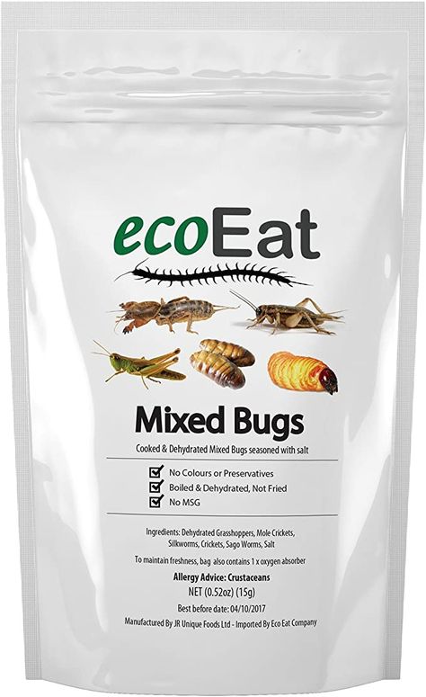 Amazon.com: ecoEat Mixed Edible Insects - 15g (House Crickets, Black Crickets, Grasshoppers, Silkworm Pupae, Sago Worm) : Grocery & Gourmet Food Edible Bugs, Mole Cricket, Edible Insects, Grasshoppers, Crustaceans, Unique Recipes, Gourmet Food, Food Packaging, Mole