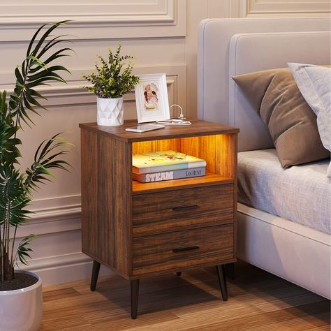 Unusual Bedside Tables, Nightstand Aesthetic, Wooden Bed Side Table, Bed Side Table Design, Brown Side Table, Led Bedside Table, Small Sectional Sofa, Side Bed, Bedside Table Design