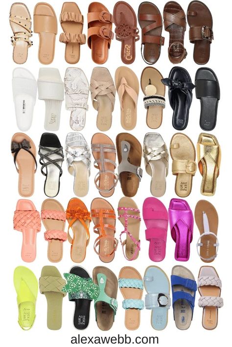 Wide Width Flat Sandals for Women in Neutrals and Colors - A curated collection of wide width sandals by Alexa Webb Wide Fit Flat Sandals, Pretty Sandals Flat, Cute Shoes Flats, White Slides Sandals, Alexa Webb, Flat Sandals For Women, Wedding Shoes Low Heel, Diy Sandals, Pretty Sandals