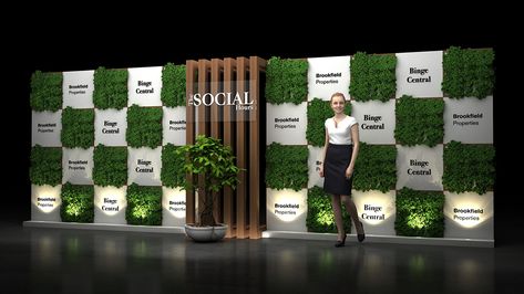 Brokfild on Behance Green Event Design, Photobooth Ideas For Corporate Events, Event Backdrops Ideas, Checkered Backdrop Event, Eco Event Design, Photobooth Corporate Event, Green Stage Design, Corporate Event Signage, Backdrop Design Event