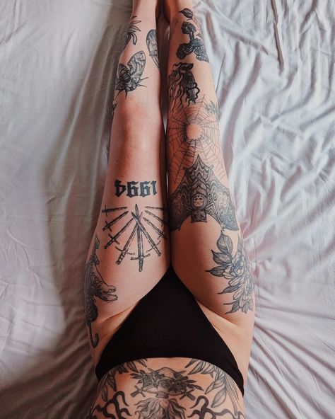 Should I get a gothic rose window on my other knee 👀 I vote yes. I'm all for covering myself in gothic architecture tbh @kerrygentletattoo the people have spoken Women’s Traditional Leg Tattoos, Swords Knee Tattoo, Moth Tattoo Leg Knee, Gothic Leg Tattoo Women, Plus Size Knee Tattoo, Above Knee Traditional Tattoo, Goth Leg Sleeve Tattoo, Mystical Tattoos For Women Leg, Tattoed Legs Woman