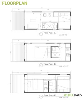 Different floor plans feature alternate ways to lay out the bedroom, bathroom, kitchenette, and living room depending on what the owner wants to emphasize—living space, cooking space, or the sleeping area. Free Floor Plans, Tiny House Towns, Casa Cook, Interior Floor Plan, Smart House, Cottage Floor Plans, Tiny House Layout, Rv Homes, Tiny House Plan