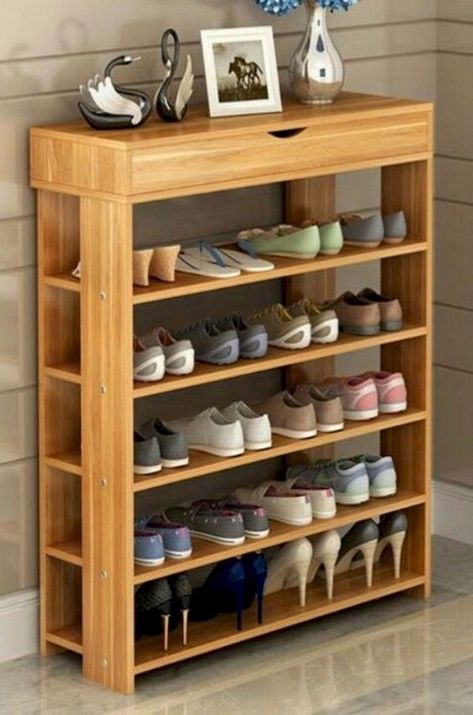 40 Clever DIY Shoe Storage Ideas To Get Your Apartment Organized - Engineering Discoveries Rak Sepatu Diy, Shoe Rack For Small Spaces, Best Shoe Rack, Wooden Shoe Rack, Craft Storage Cabinets, Diy Shoe Storage, Diy Shoe Rack, Closet Shoe Storage, Shoe Rack Closet