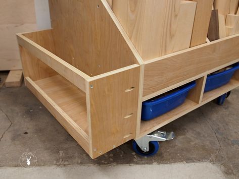 Small Lumber Storage Cart, Scrap Wood Storage Cart, Mobile Wood Storage Cart, Lumber Cart Plans, Scrap Wood Cart, Lumber Storage Ideas, Lumber Storage Cart, Diy Lumber Storage, Wood Storage Cart