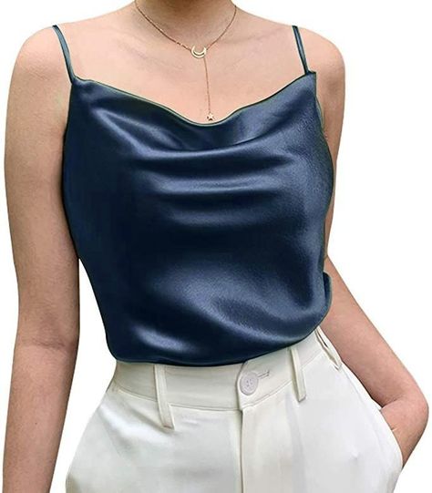 Silk Top Outfit, Blouse Satin, Casually Chic, Relaxing Evening, Dressy Tank Tops, Silk Tank Top, Satin Blouses, V Neck Tank Top, Silk Tank