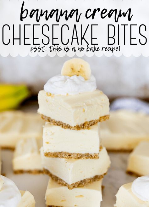 Banana Cream Cheesecake Bars My Incredible Recipes, Banana Crème Cheesecake, Banana Pudding Cheesecake Bars Recipe, Cheesecake Recipes Banana, No Bake Banana Pudding Cheesecake Bars, Baked Banana Dessert, Banana Cream Cheesecake No Bake, Cream Cheese And Banana Recipes, No Bake Banana Cheesecake Easy