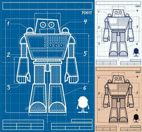 Robot Blueprint Cartoon - Envato #vector #VectorGraphics #graphicdesign #computer #BestDesignResources Robot Graphic Design, Robotics Poster, Robot Blueprint, Robot Poster, Robot Clipart, Stem Classroom, Adobe Illustrator Vector, Vintage Robots, Robot Illustration